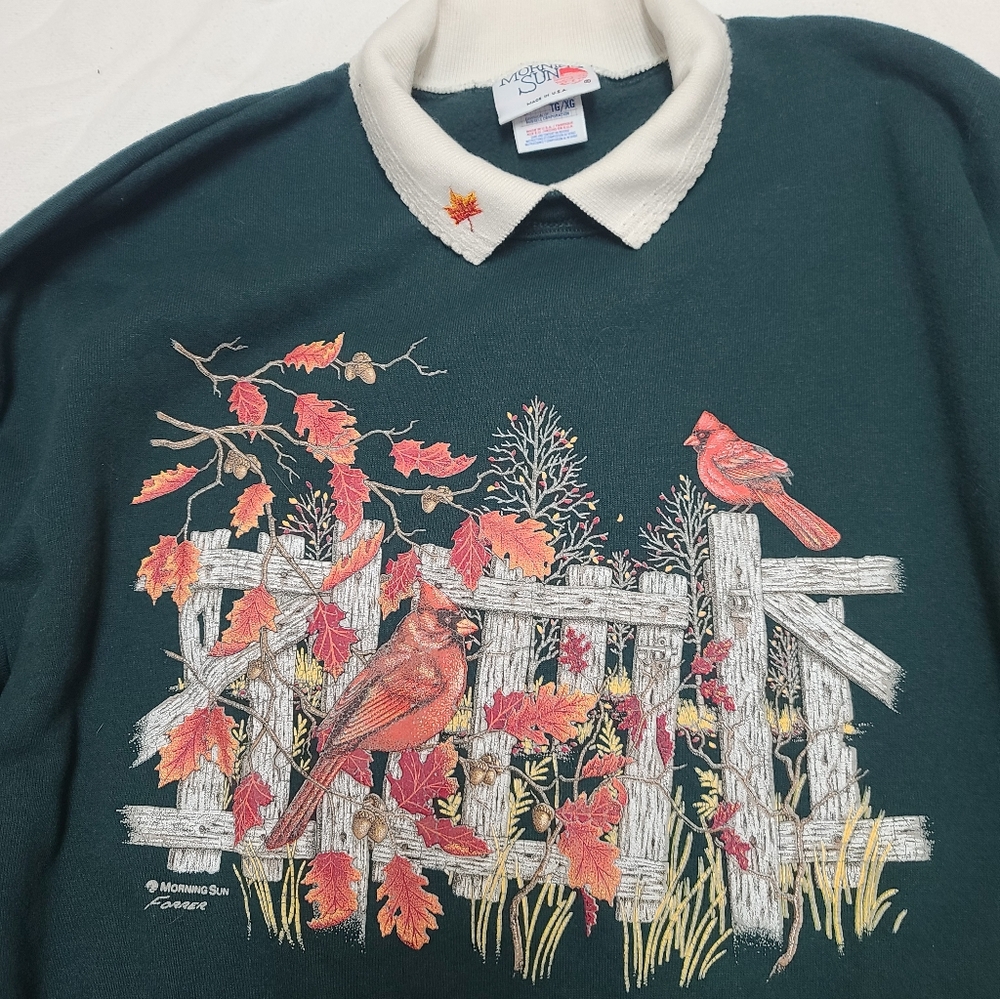 Granniecore Jerzees Floral Women's Sweatshirt With Collar, Vintage, USA XL